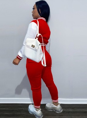 Winter Letter Print Red Button Up Tracksuit