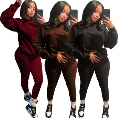 Autumn Brown O-Neck Two Piece Long Sleeve Sweatsuit
