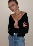 Autumn Party Sexy Knit Black Crop Top