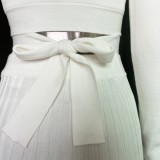Winter White Knit Crop Top and Slit High Waist Long Skirt 2PC Set