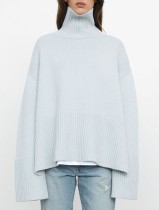 Winter Blue Print Turtleneck Oversizes Pullover Sweater