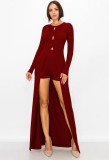 Autumn Party Red Slit Long Top and Matching Shorts Set