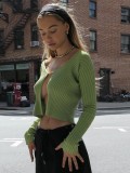 Autumn Party Sexy Knit Green Crop Top