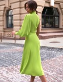 Autumn Formal Green Single Sleeve Long Skater Dress