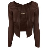 Autumn Party Sexy Knit Brown Crop Top