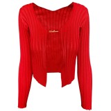 Autumn Party Sexy Knit Red Crop Top