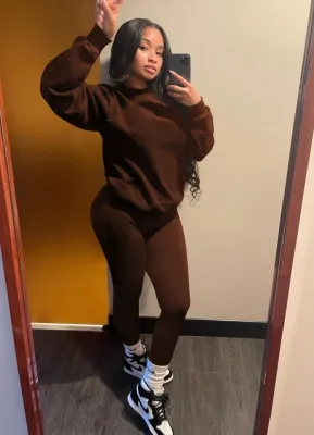 Autumn Brown O-Neck Two Piece Long Sleeve Sweatsuit