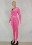 Autumn Sports Pink Crop Top and Sweatpants 2PC Hoody Tracksuit