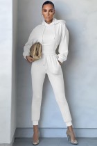 Winter Sports White Bustier Crop Top and Sweatpants 2PC Hooded Tracksuit