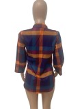 Autumn Plaid Print Long Blouse with 3/4 Sleeves
