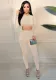 Winter Party Beige Beading Sexy Long Sleeve Crop Top and Pants 2PC Set