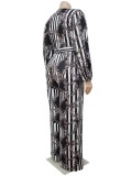 Autumn Plus Size Leopard Print V-Neck Formal Jumpsuit with Belt