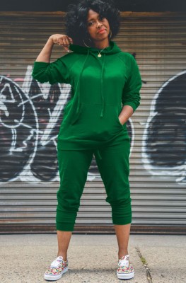 Autumn Sports Green Blank Hoody Sweatsuit