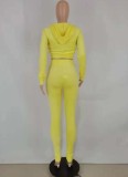 Autumn Sports Yellow Crop Top and Sweatpants 2PC Hoody Tracksuit