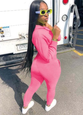 Autumn Sports Pink Crop Top and Sweatpants 2PC Hoody Tracksuit