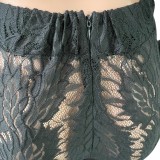 Autumn Party Black Lace Sexy Tight Crop Top and Pants Set