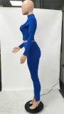 Winter Party Sexy Blue Keyhole Crop Top and Slit Pants Set