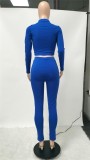 Winter Party Sexy Blue Keyhole Crop Top and Slit Pants Set