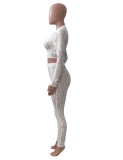 Autumn Party White Lace Sexy Tight Crop Top and Pants Set