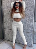 Winter Party Sexy White Keyhole Crop Top and Slit Pants Set