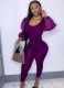 Winter Party Purple Puff Sleeve Sexy Bodycon Jumpsuit