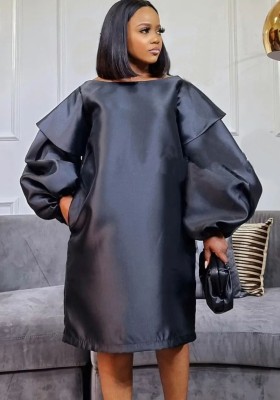 Winter Formal Black Puff Sleeve Knee Length Party Dress