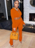 Autumn Sports Orange Hoody Crop Top and Pants 2PC Jogger Tracksuit