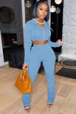 Autumn Sports Blue Hoody Crop Top and Pants 2PC Jogger Tracksuit
