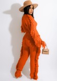 Winter Casual Orange Tassels Sweater Crop Top and Pants 2PC Knit Set