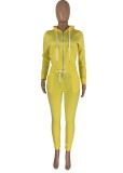 Winter Sports Yellow Fleece Hoodies 2PC Tracksuit with Pockets