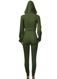 Autumn Sports Green Tight Hoody Crop Top and Pants Set