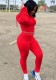 Autumn Sports Red Tight Hoody Crop Top and Pants Set