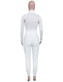 Winter Casual White Turtleneck Basic Top and Fleece Pants Set