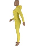 Winter Sports Yellow Fleece Hoodies 2PC Tracksuit with Pockets