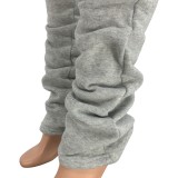 Autumn Sports Grey Hoody Crop Top and Pants 2PC Jogger Tracksuit