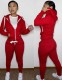 Winter Sports Red Fleece Hoodies 2PC Tracksuit with Pockets