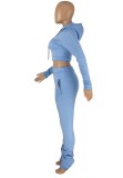 Autumn Sports Blue Hoody Crop Top and Pants 2PC Jogger Tracksuit