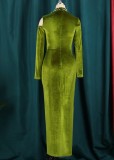 Winter Formal Velvet Green Cut Out Beaded Long Evening Dress