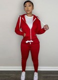 Winter Sports Red Fleece Hoodies 2PC Tracksuit with Pockets