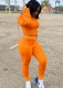 Autumn Sports Orange Tight Hoody Crop Top and Pants Set
