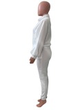 Winter Sports White Turtleneck Zipper Tracksuit with Pockets