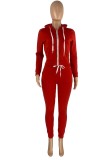 Winter Sports Red Fleece Hoodies 2PC Tracksuit with Pockets