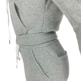 Winter Sports Light Grey Fleece Hoodies 2PC Tracksuit with Pockets