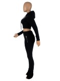 Autumn Sports Black Hoody Crop Top and Pants 2PC Jogger Tracksuit