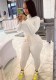 Winter Casual White Turtleneck Basic Top and Fleece Pants Set