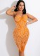 Summer Party Sexy Orange Crystal Strap Long Bodycon Dress