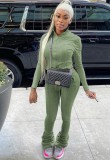 Winter Cotton Blend Green Crop Top and Pants 2 Piece Tracksuit