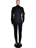 Autumn Print Black Crew Neck Long Sleeve 2 Piece Sweatsuit