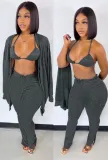 Autumn Casual 3 Piece Grey Knit Pants Set