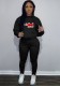Winter Sports Print Black Jogging Hooded Top and Pants 2 Piece Sweatsuit
